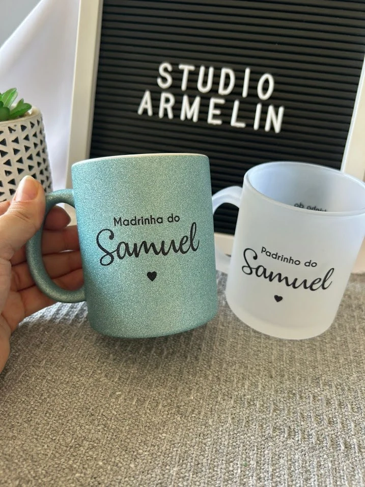 Caneca de Cerâmica Glitter e Vidro Jateado