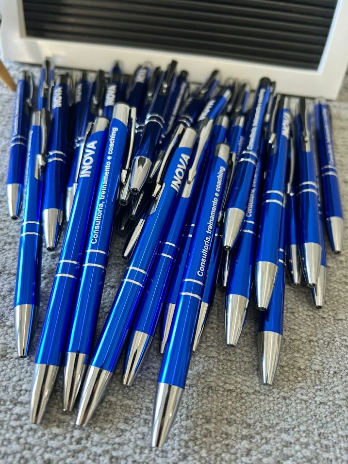 Caneta de Metal Azul Gravação Laser