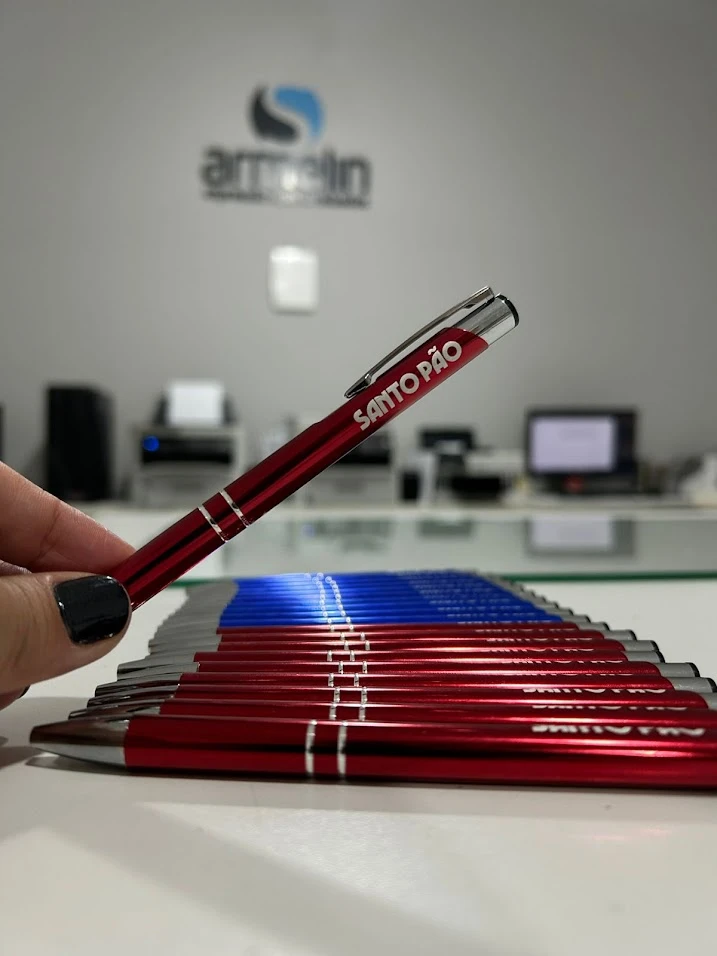 Caneta de Metal Vermelha Gravação Laser