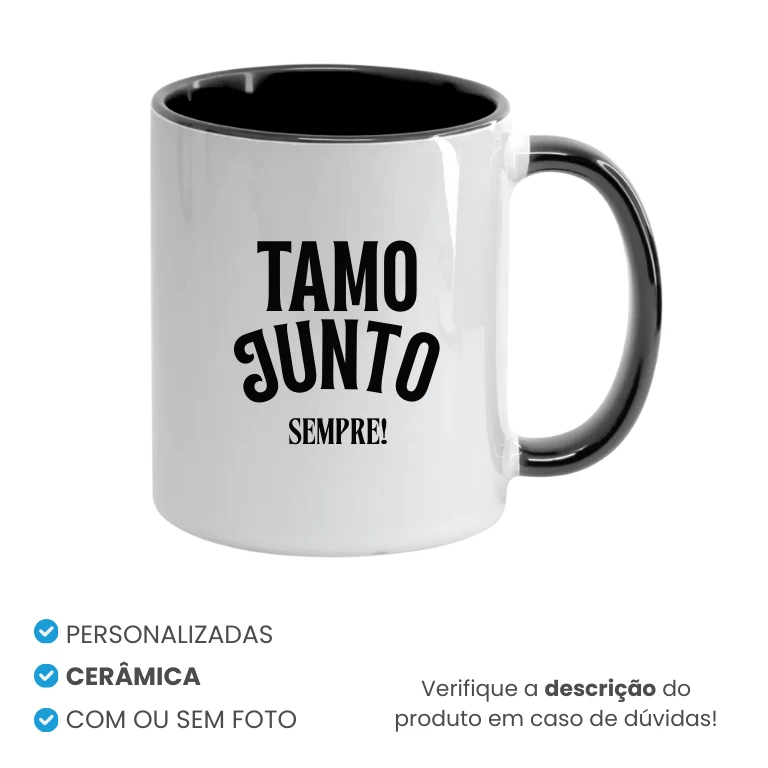 Caneca de Cerâmica Alça e Interior Preta Personalizada