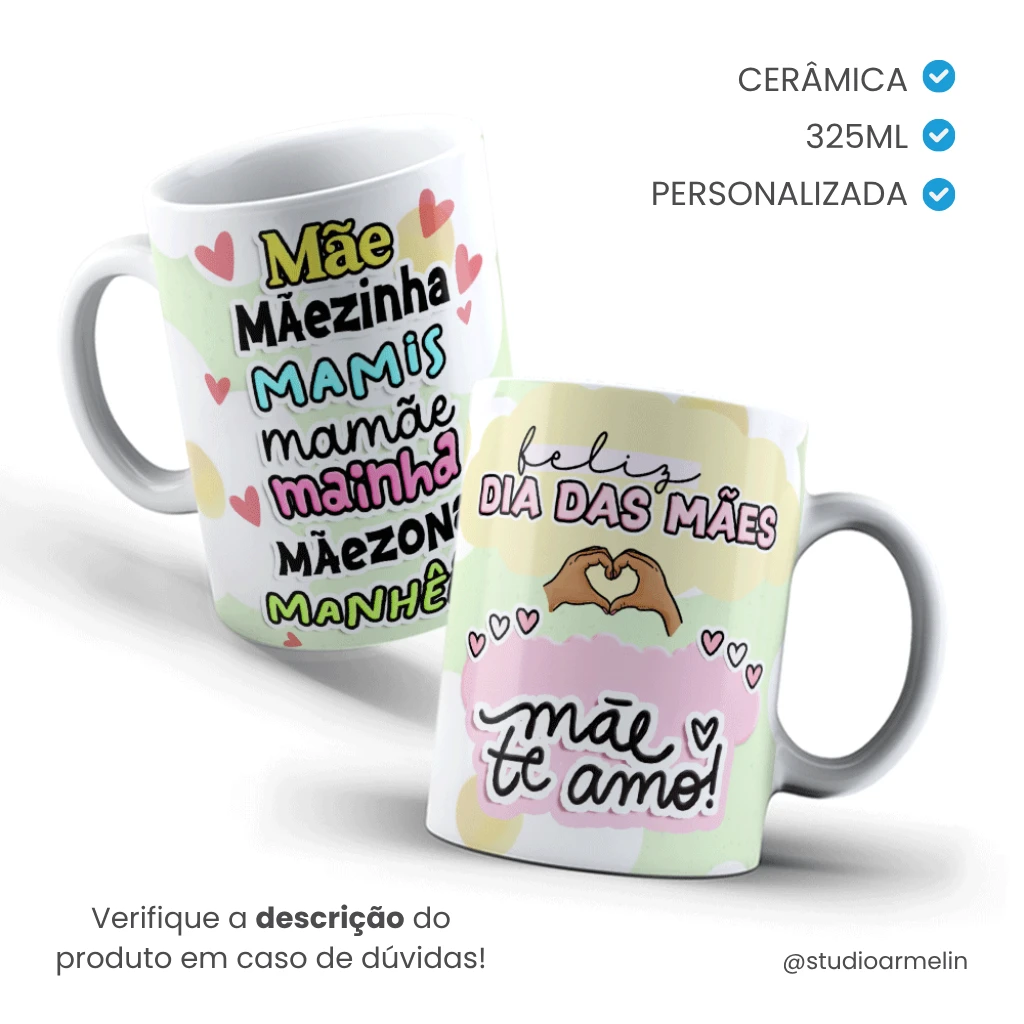 Caneca de Cerâmica Tradicional Dia das Mães - Mãe Te Amo