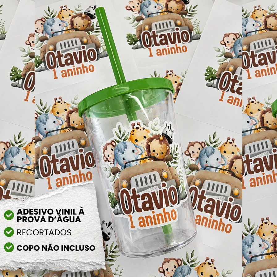Adesivo Vinil Para Copo Twister, Long Drink, Canecas Tema Safari Baby