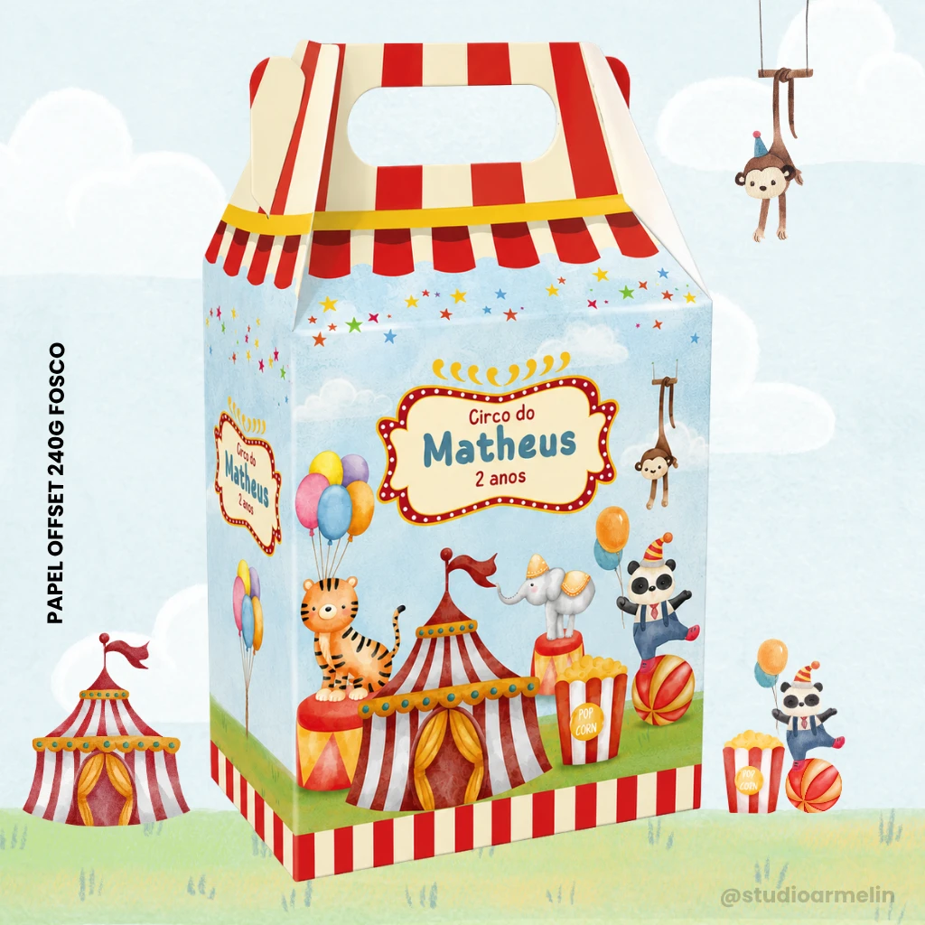 Caixinha para Docinhos Personalizada Aniversário Tema Circo Menino