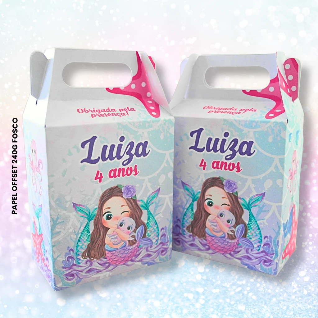 Caixinha para Docinhos Personalizada Aniversário Tema Sereia Cute