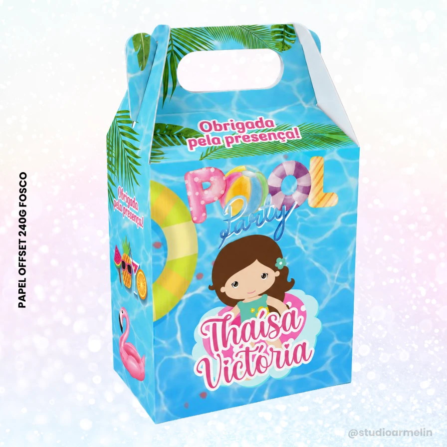 Caixinha para Docinhos Personalizada Aniversário Tema Pool Party Piscina Menina