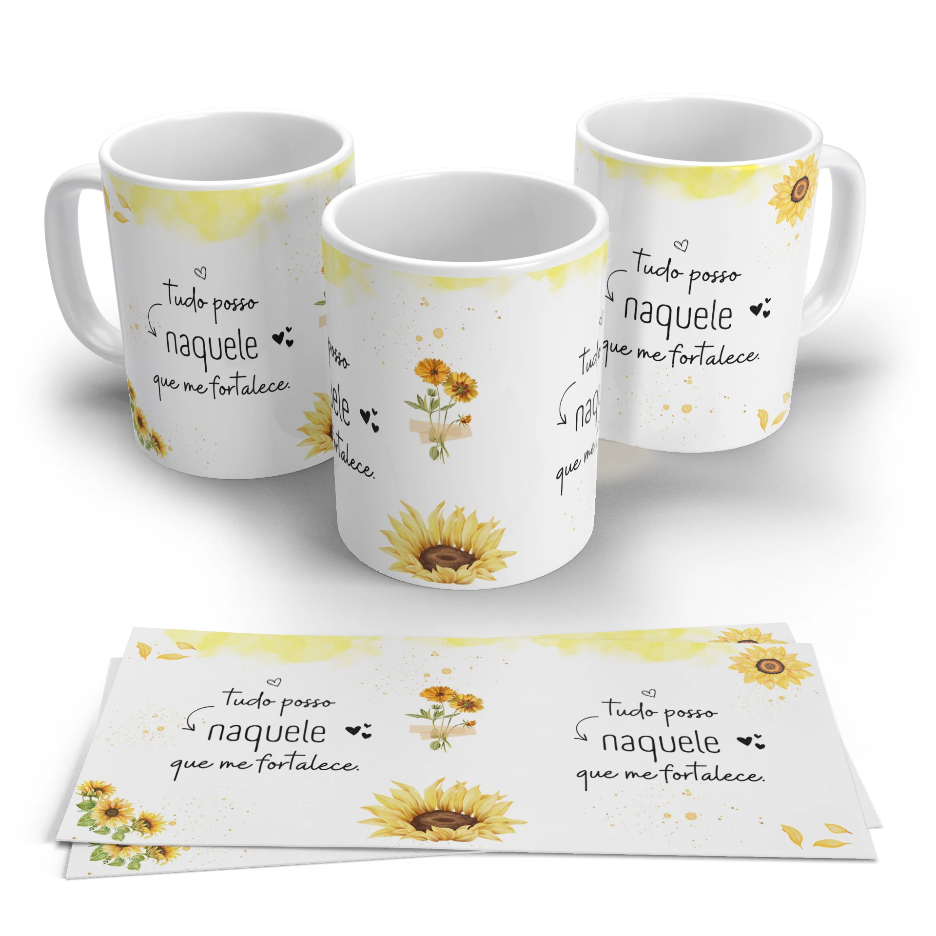 Arte Digital para Caneca Girassol Tudo Posso Naquele Que Me Fortalece