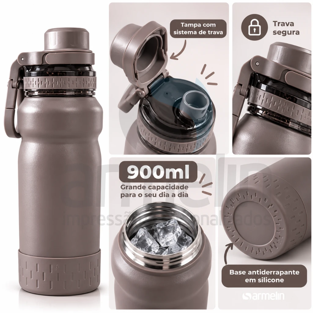 Garrafa Térmica Marrom 900ml com Gravação à Laser  
