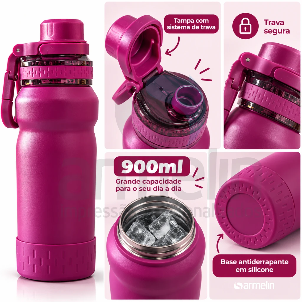 Garrafa Térmica Bordo 900ml com Gravação à Laser   